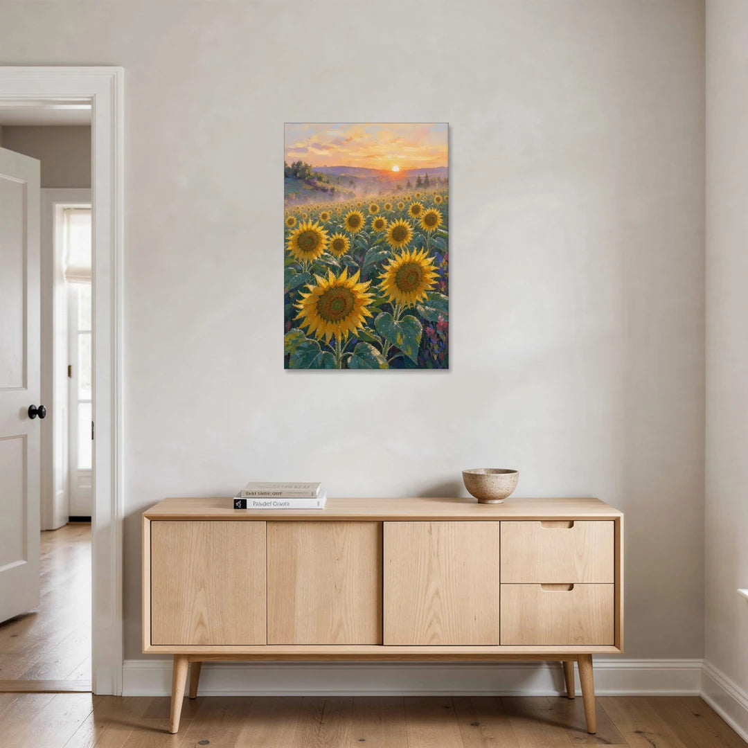Sunflower Field Canvas at Dewy Sunrise - Canvas Wall Art - Coffee Table - 24x36