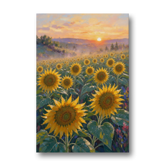 Sunflower Field Canvas at Dewy Sunrise - Canvas Wall Art - Front