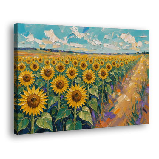 Sunflower Field Painting Under a Turquoise Sky - Canvas Wall Art - Side