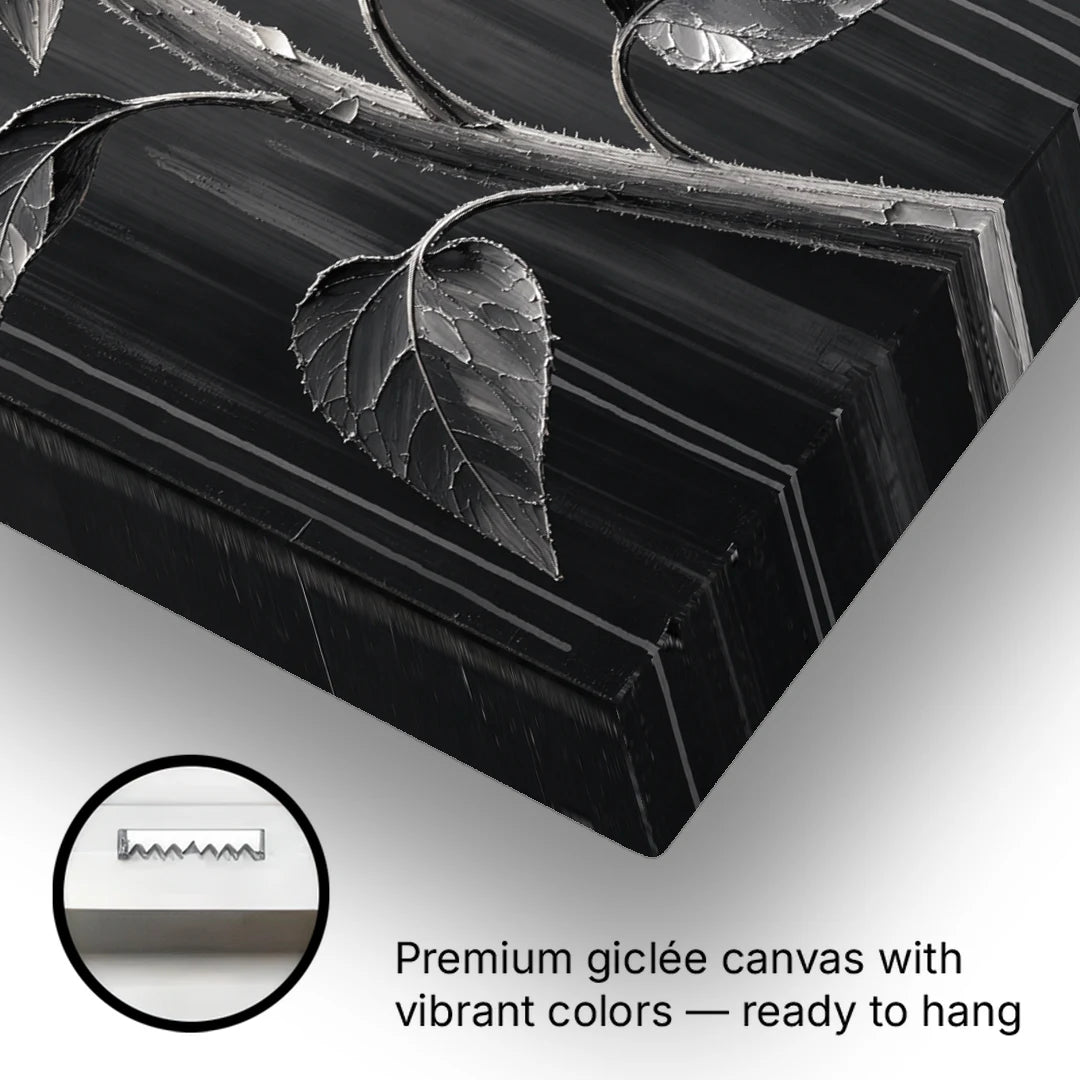 Sunflower From Behind in Silver Impasto - Canvas Wall Art - Gallery Wrap Corner