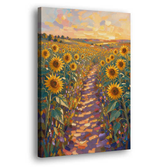 Sunflower Impressionist Painting of the Violet Path - Canvas Wall Art - Side