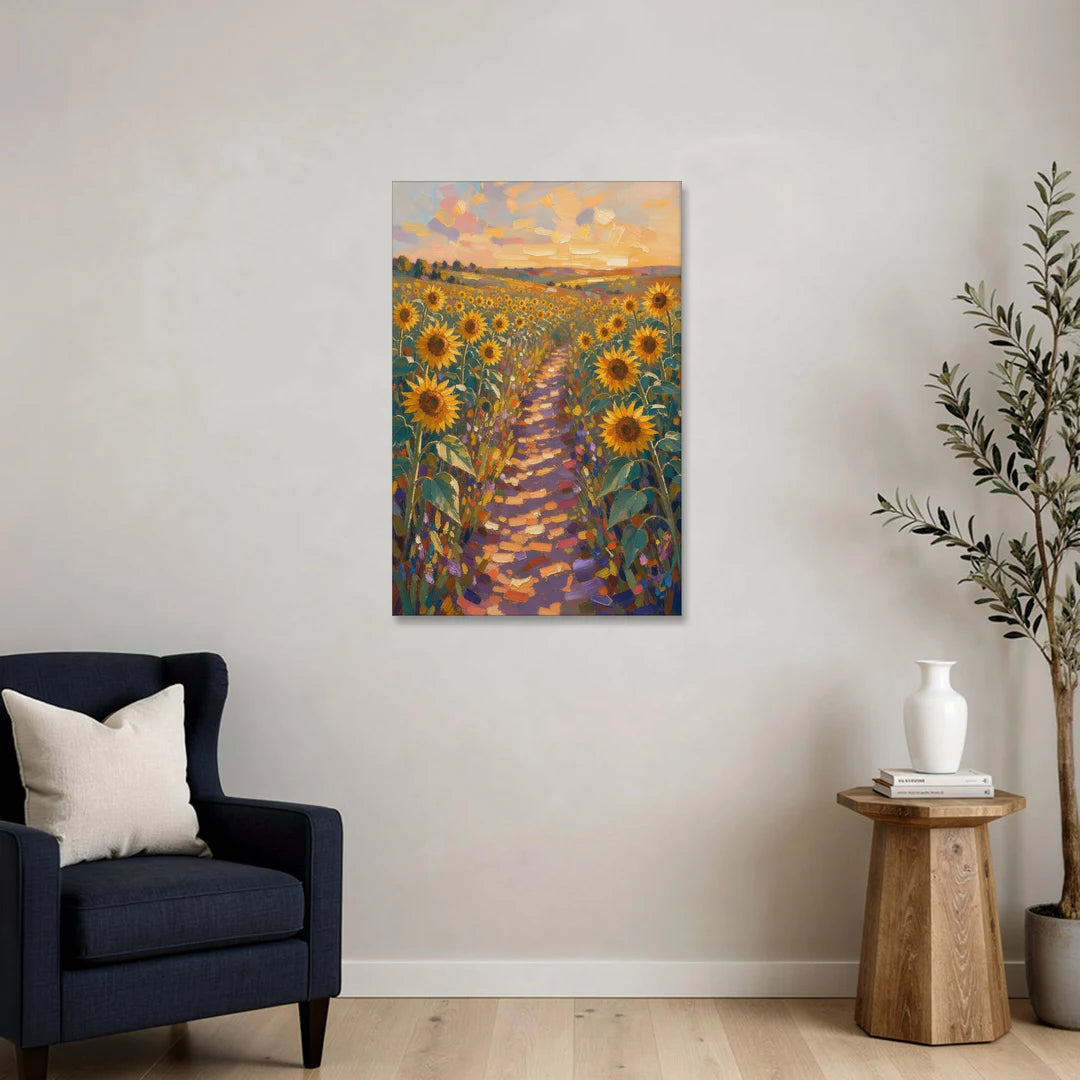 Sunflower Impressionist Painting of the Violet Path - Canvas Wall Art - Sofa - 24x36