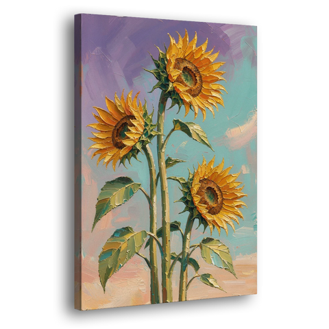 Sunflower Oil Painting Against a Violet Sky - Canvas Wall Art