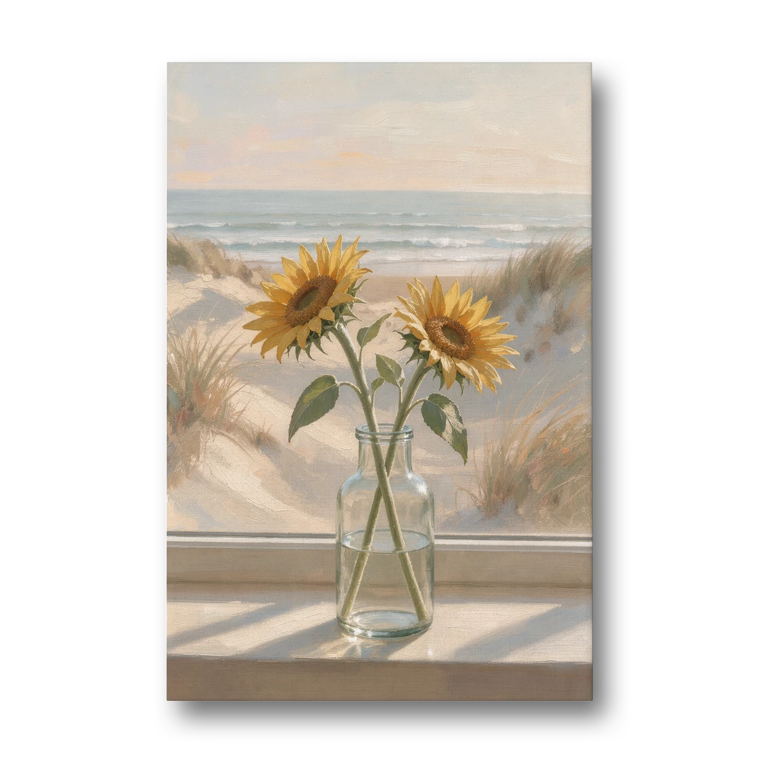 Sunflower Pair in Glass by the Dunes - Canvas Wall Art - Front
