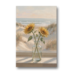 Sunflower Pair in Glass by the Dunes for the Bathroom - Canvas Wall Art - Front