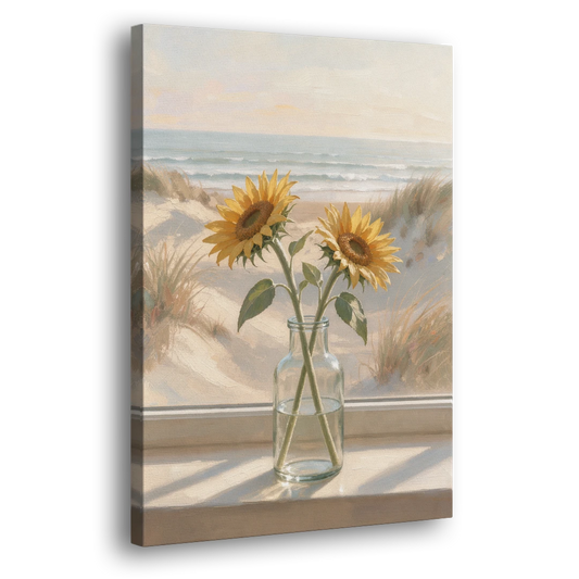 Sunflower Pair in Glass by the Dunes - Canvas Wall Art - Side