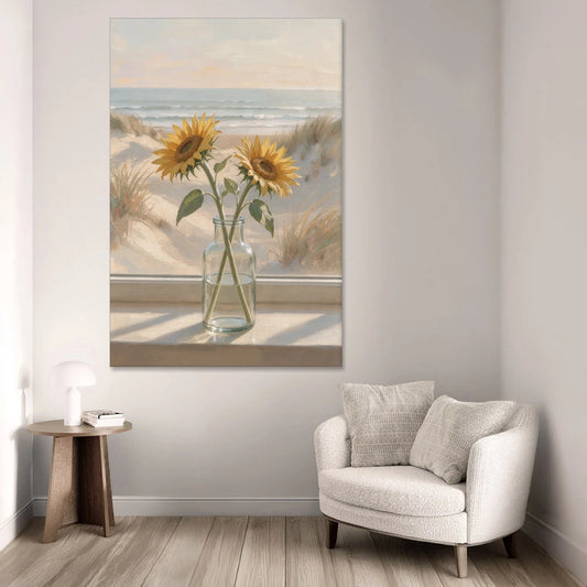 Sunflower Pair in Glass by the Dunes for the Bathroom - Canvas Wall Art - Sofa - 40x60