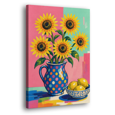Sunflower Pitcher and Lemon Bowl for the Kitchen - Canvas Wall Art