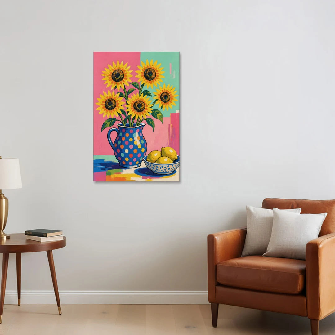Sunflower Pitcher and Lemon Bowl - Canvas Wall Art - Sofa - 24x36