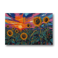 Sunflower Sunset Painting in Magenta and Blue - Canvas Wall Art - Front