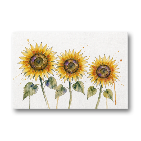 Sunflower Watercolor Painting with Amber Splashes - Canvas Wall Art - Front