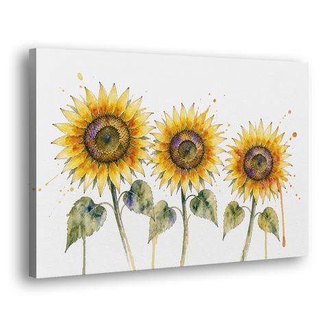 Sunflower Watercolor Painting with Amber Splashes - Canvas Wall Art