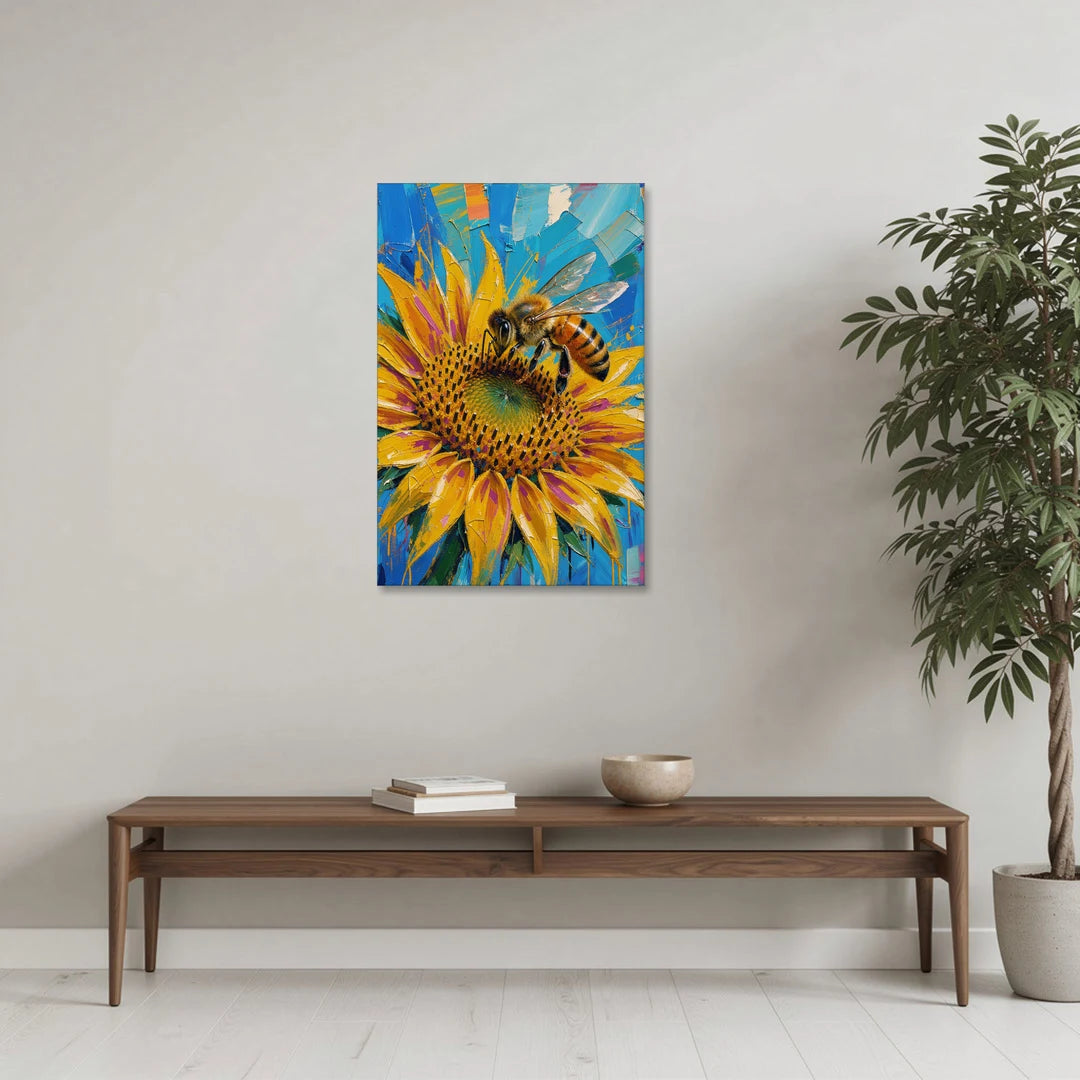 Sunflower and Bee in Bold Color - Canvas Wall Art - Coffee Table - 24x36