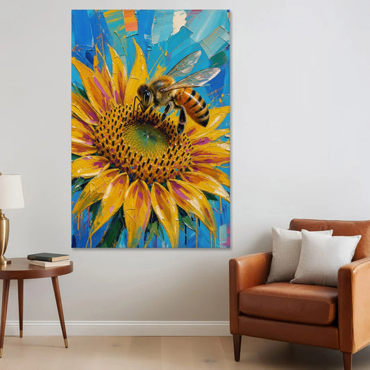 Sunflower and Bee in Bold Color for the Kitchen - Canvas Wall Art - Sofa - 40x60