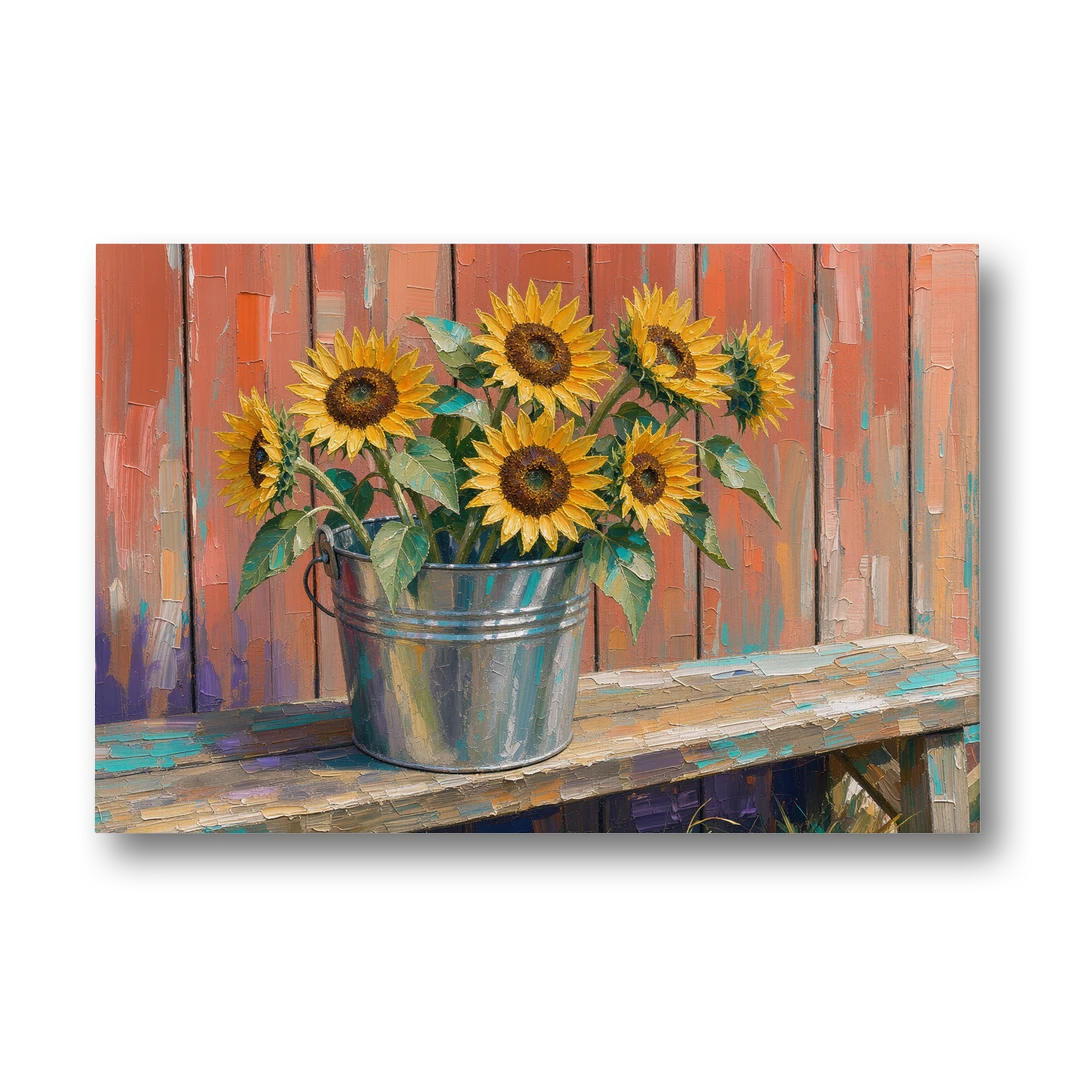 Sunflowers in a Tin Bucket - Canvas Wall Art - Front