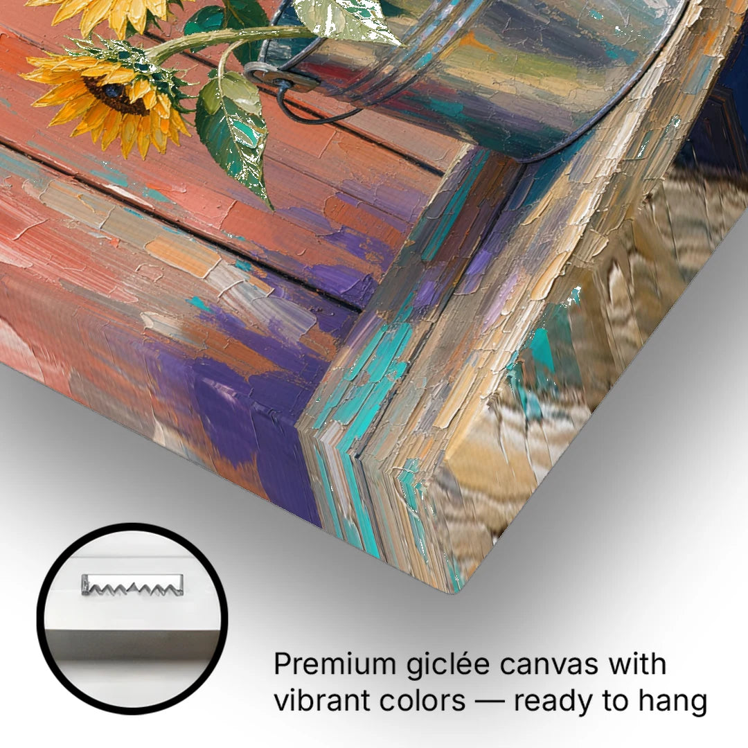 Sunflowers in a Tin Bucket - Canvas Wall Art - Gallery Wrap Corner