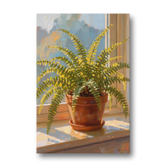 Sunlit Boston Fern in a Terracotta Pot - Canvas Wall Art - Front