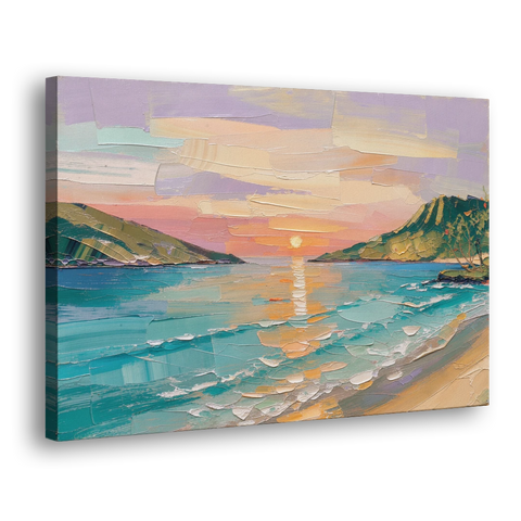 Sunrise Bay Between Sage Green Headlands - Canvas Wall Art - Side