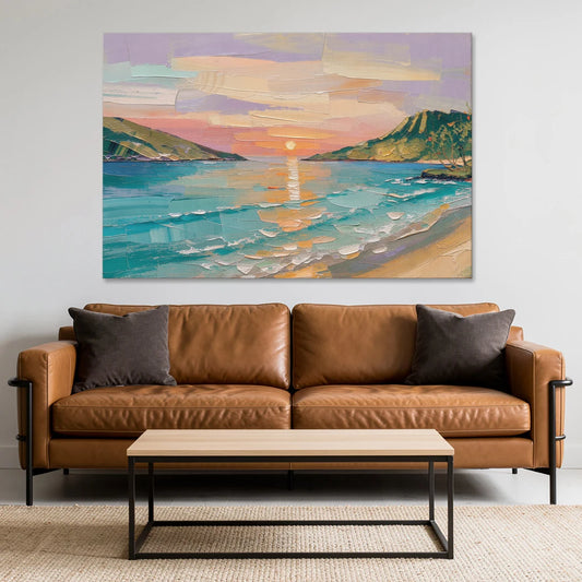 Sunrise Bay Between Sage Green Headlands - Canvas Wall Art - Sofa - 60x40