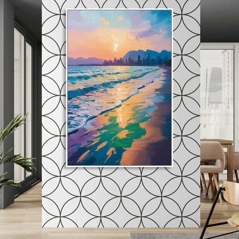 Sunset Beach Vancouver Sitting Room - White Canvas Wall Art