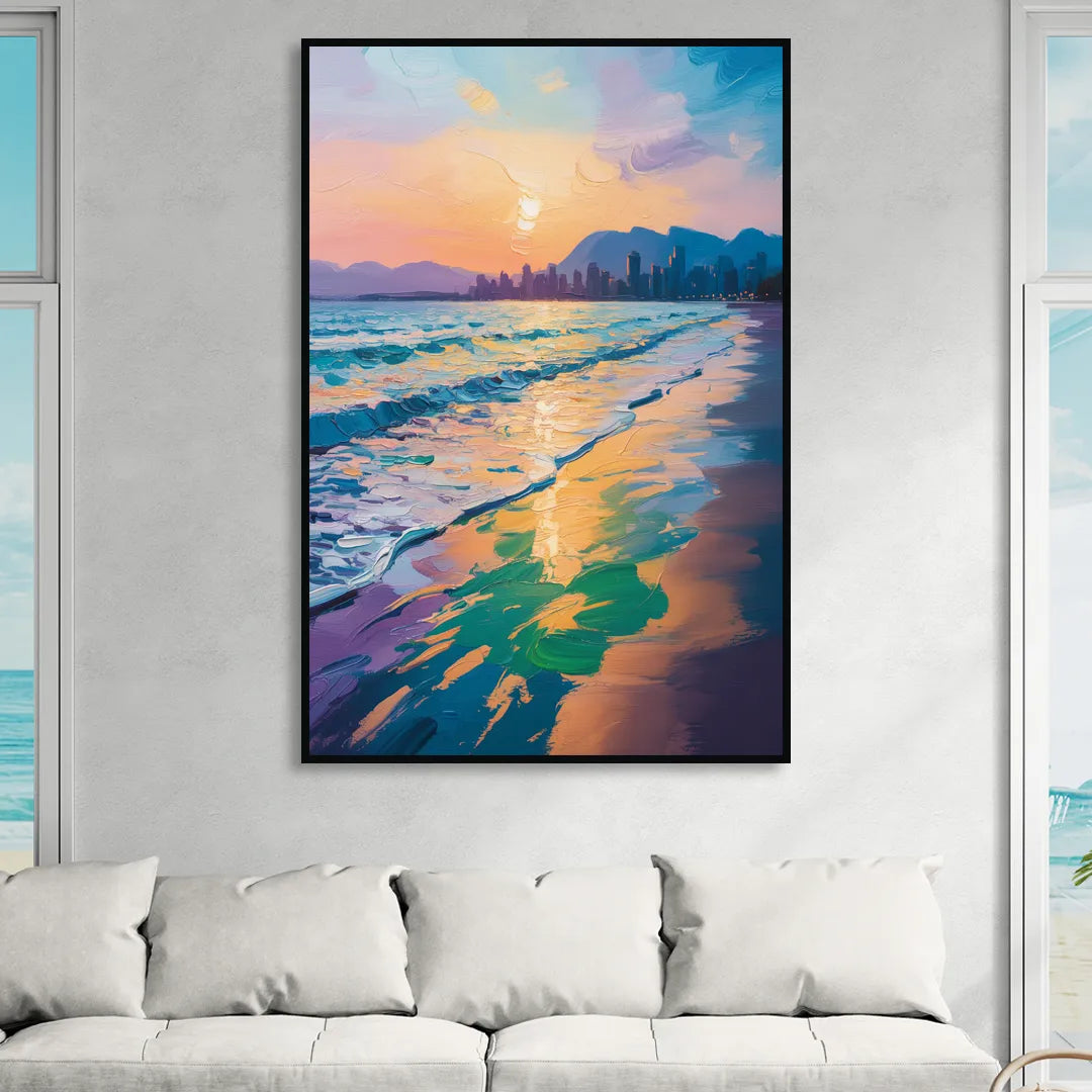 Sunset Beach Vancouver Sitting Room - Black Canvas Wall Art
