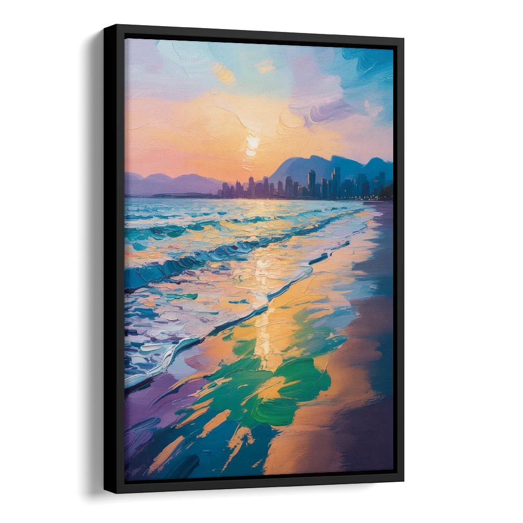 Sunset Beach Vancouver Side - Black Canvas Wall Art