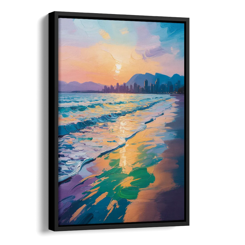 Sunset Beach Vancouver Side - Black Canvas Wall Art