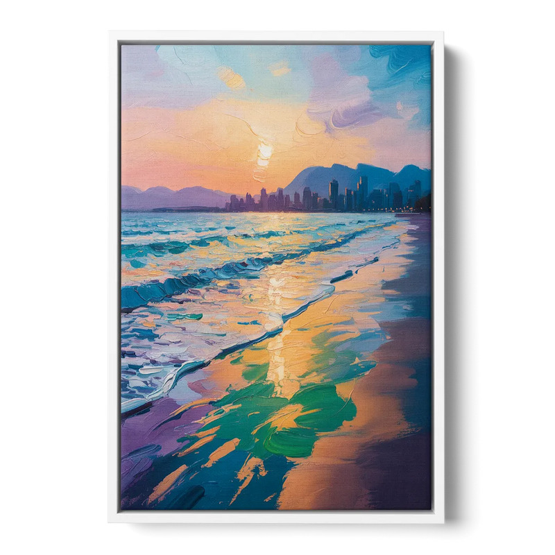 Sunset Beach Vancouver Front - White Canvas Wall Art