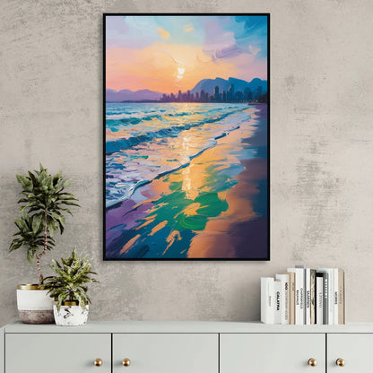 Sunset Beach Vancouver Living Room - Black Canvas Wall Art
