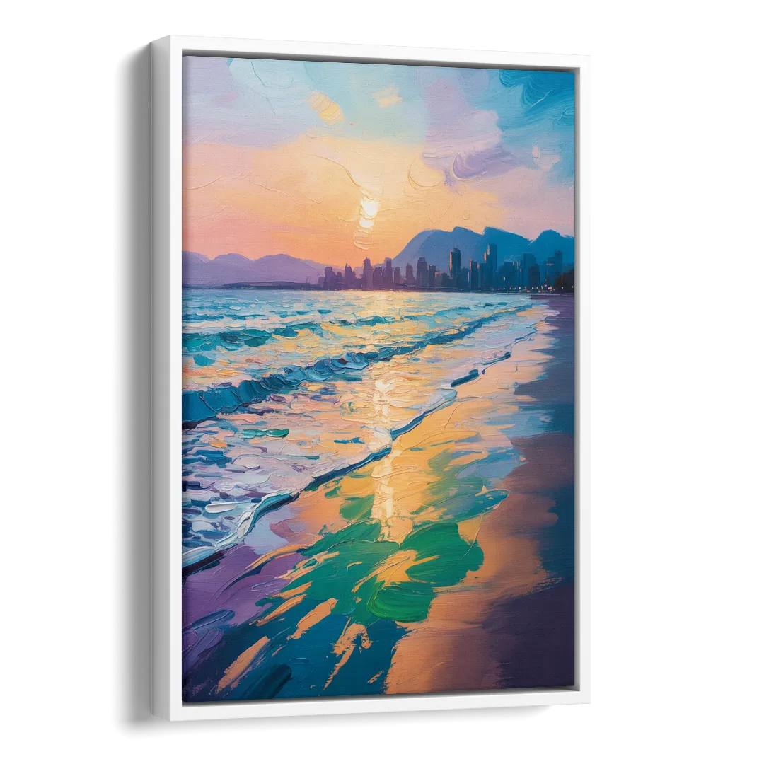 Sunset Beach Vancouver Side - White Canvas Wall Art
