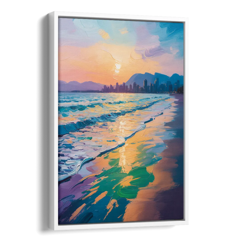 Sunset Beach Vancouver Side - White Canvas Wall Art