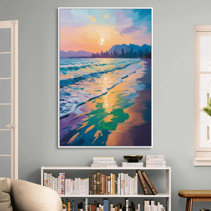 Sunset Beach Vancouver Living Room - White Canvas Wall Art