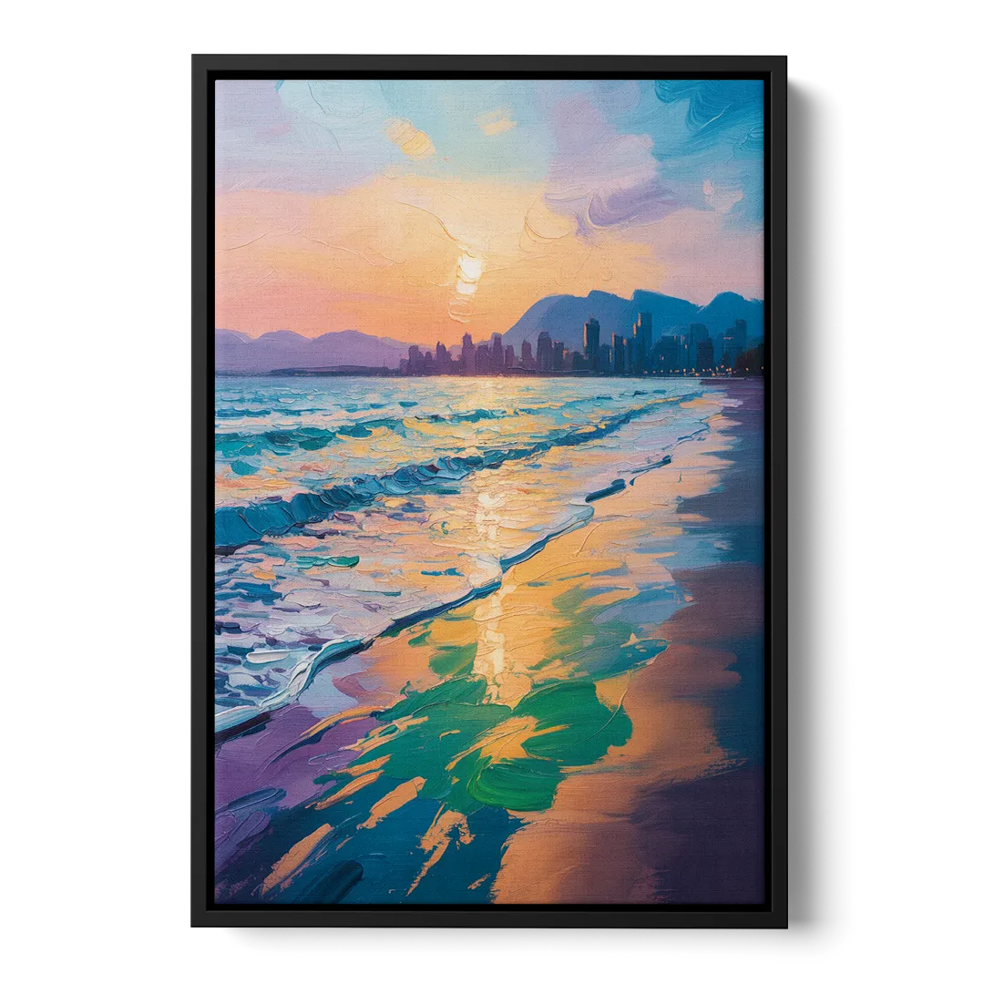 Sunset Beach Vancouver Front - Black Canvas Wall Art