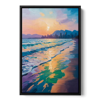 Sunset Beach Vancouver Front - Black Canvas Wall Art