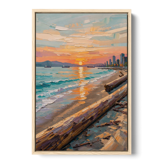 Sunset Beach Vancouver - Oak Framed Canvas Wall Art - Front