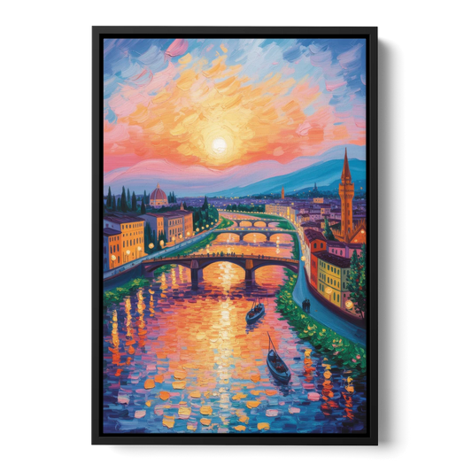 Sunset Over Arno - Black Framed Canvas Wall Art - Front