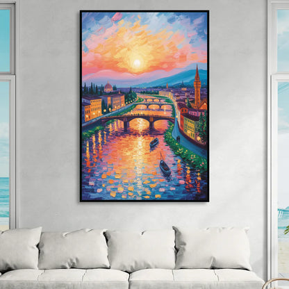 Sunset Over Arno Living Room - Black Canvas Wall Art