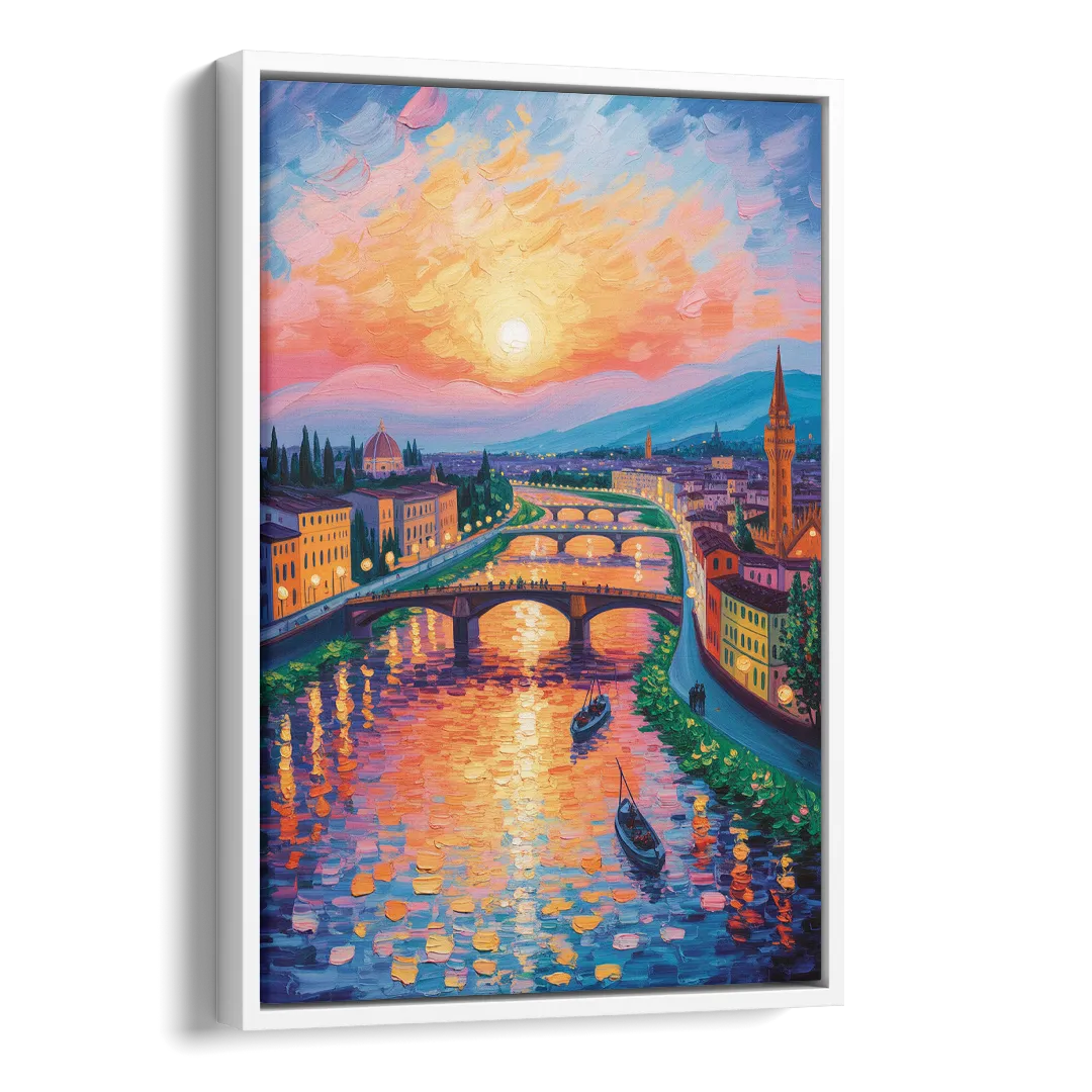 Sunset Over Arno Side - White Canvas Wall Art