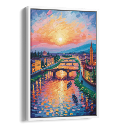 Sunset Over Arno Side - White Canvas Wall Art