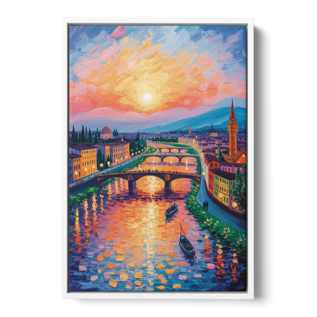 Sunset Over Arno Front - White Canvas Wall Art