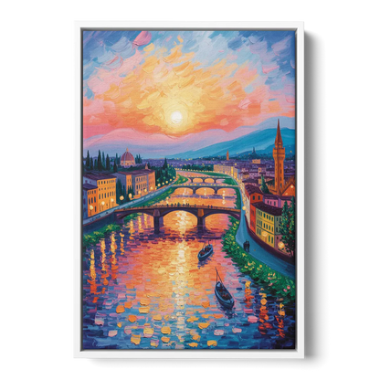Sunset Over Arno Front - White Canvas Wall Art