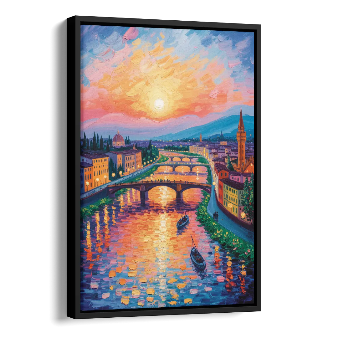 Sunset Over Arno Side - Black Canvas Wall Art