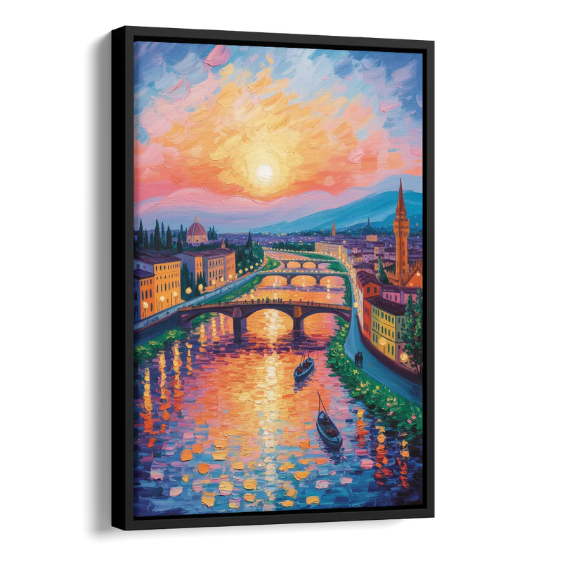 Sunset Over Arno Side - Black Canvas Wall Art