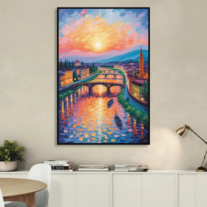 Sunset Over Arno Sitting Room - Black Canvas Wall Art