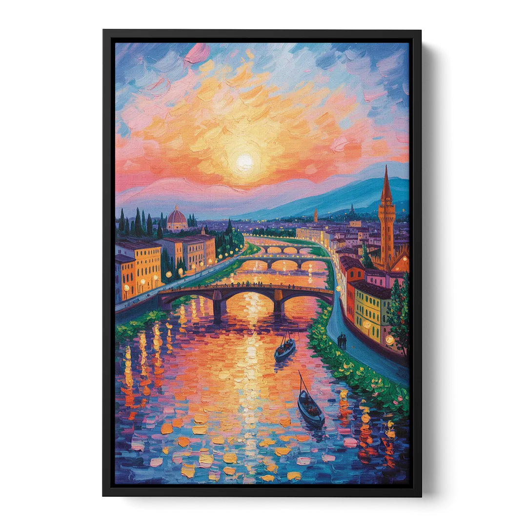 Sunset Over Arno Front - Black Canvas Wall Art