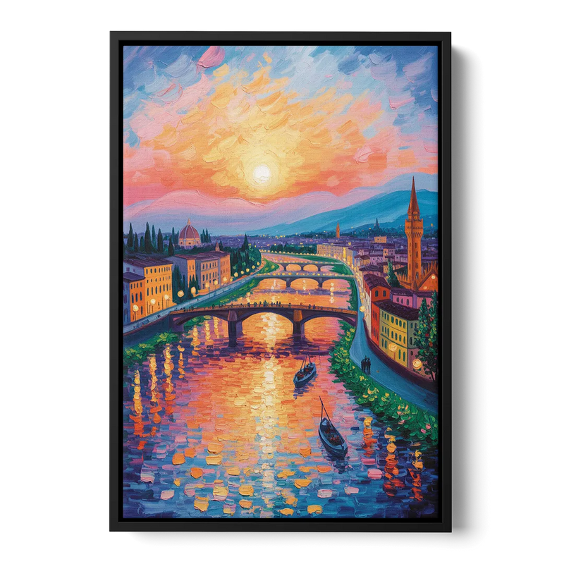 Sunset Over Arno Front - Black Canvas Wall Art