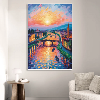 Sunset Over Arno Sitting Room - White Canvas Wall Art