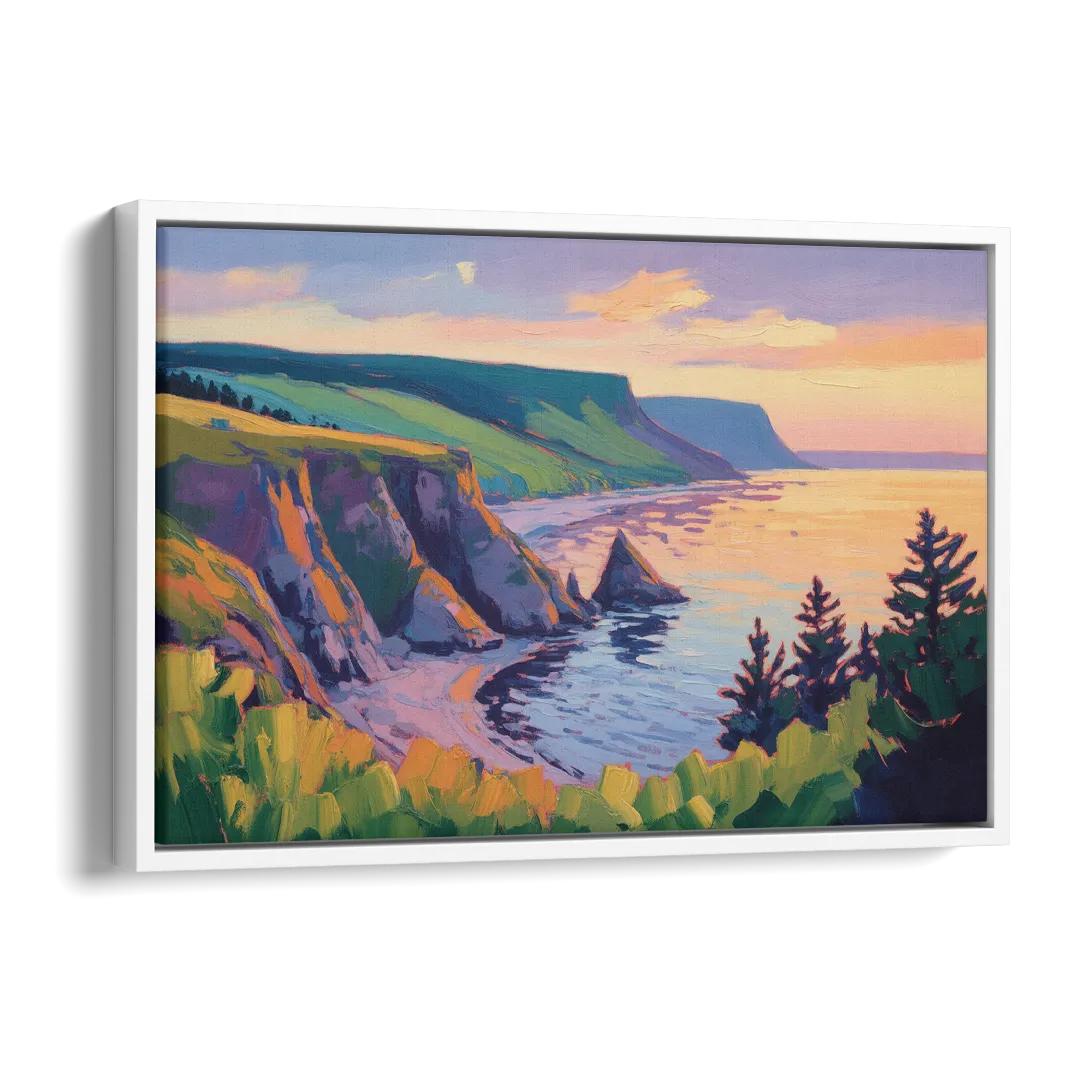 Sunset Over Cape Breton Side - White Canvas Wall Art