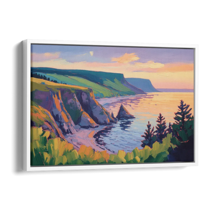Sunset Over Cape Breton Side - White Canvas Wall Art