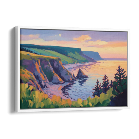 Sunset Over Cape Breton Side - White Canvas Wall Art